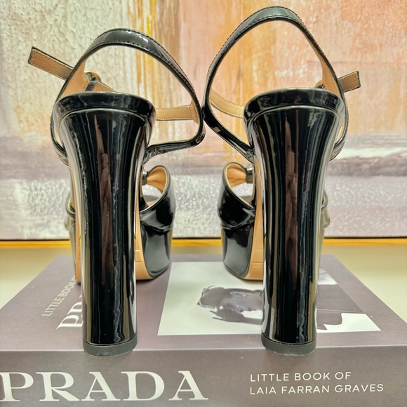 NEW 7.5 Black Patent Platform Sandals Heels Chunky Bow Summer Wedding Strappy - Picture 7 of 9